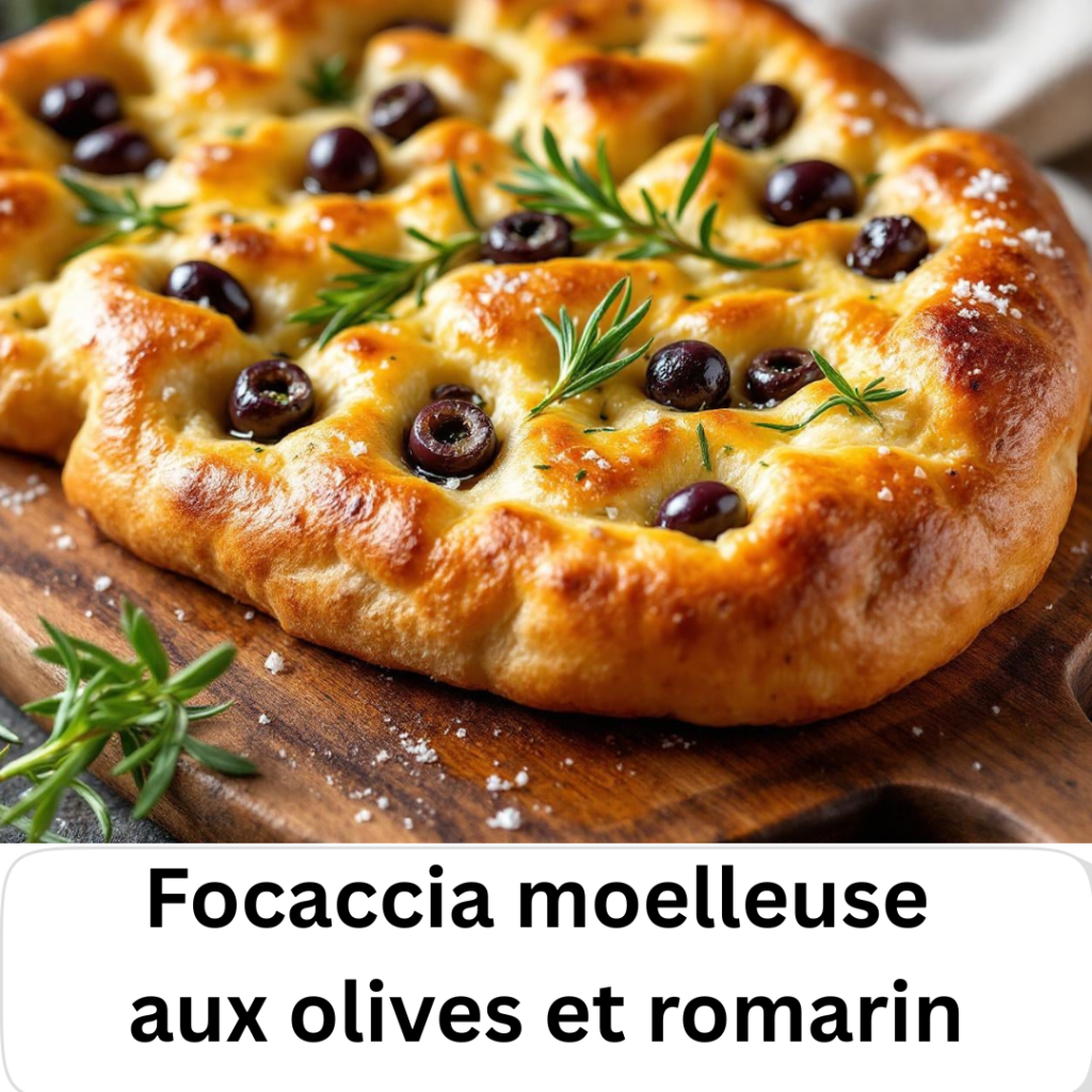 Focaccia moelleuse aux olives et romarin