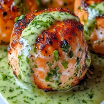 saumon grillé, boulettes de saumon, recette saumon, sauce avocat, recette healthy, dîner léger, recette rapide, cuisine saine, saumon avocat, recette facile, recette protéinée, avocat coriandre, idée repas soir, cuisine maison, recette gourmande, saumon grillé sauce crémeuse