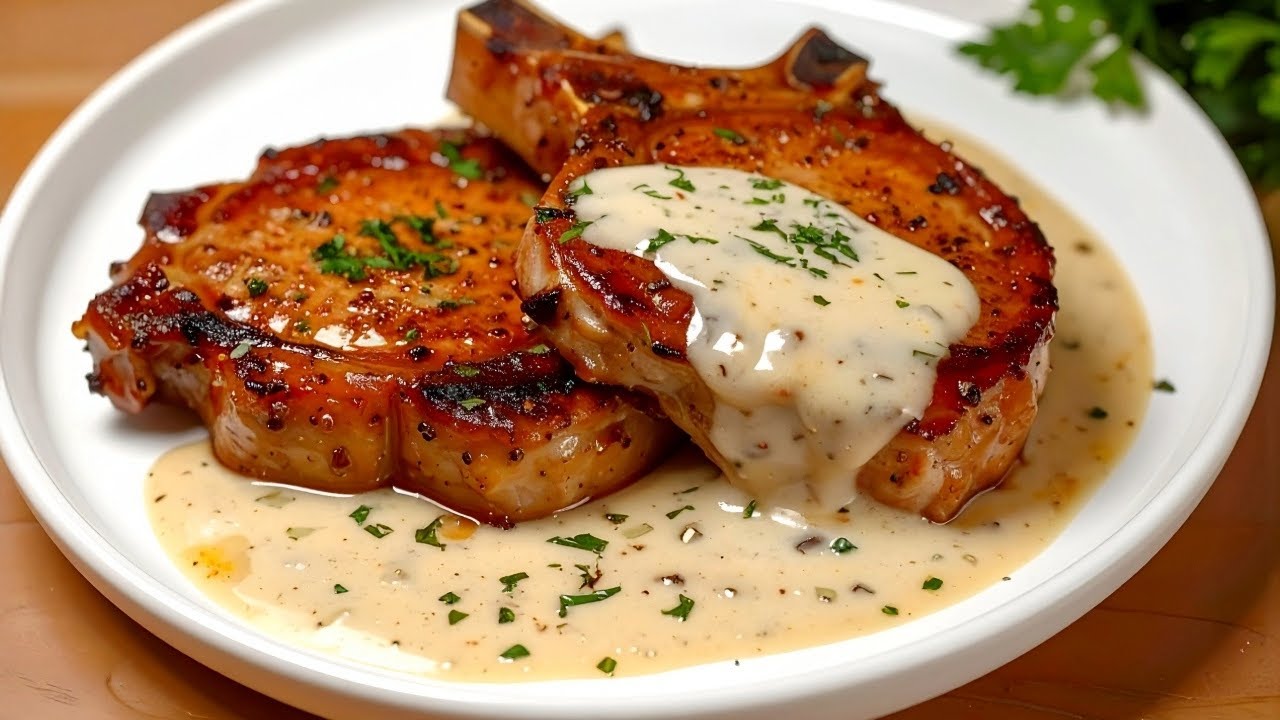 Côtelettes de porc crémeuses moutarde et parmesan Côtelettes de porc crémeuses moutarde et parmesan